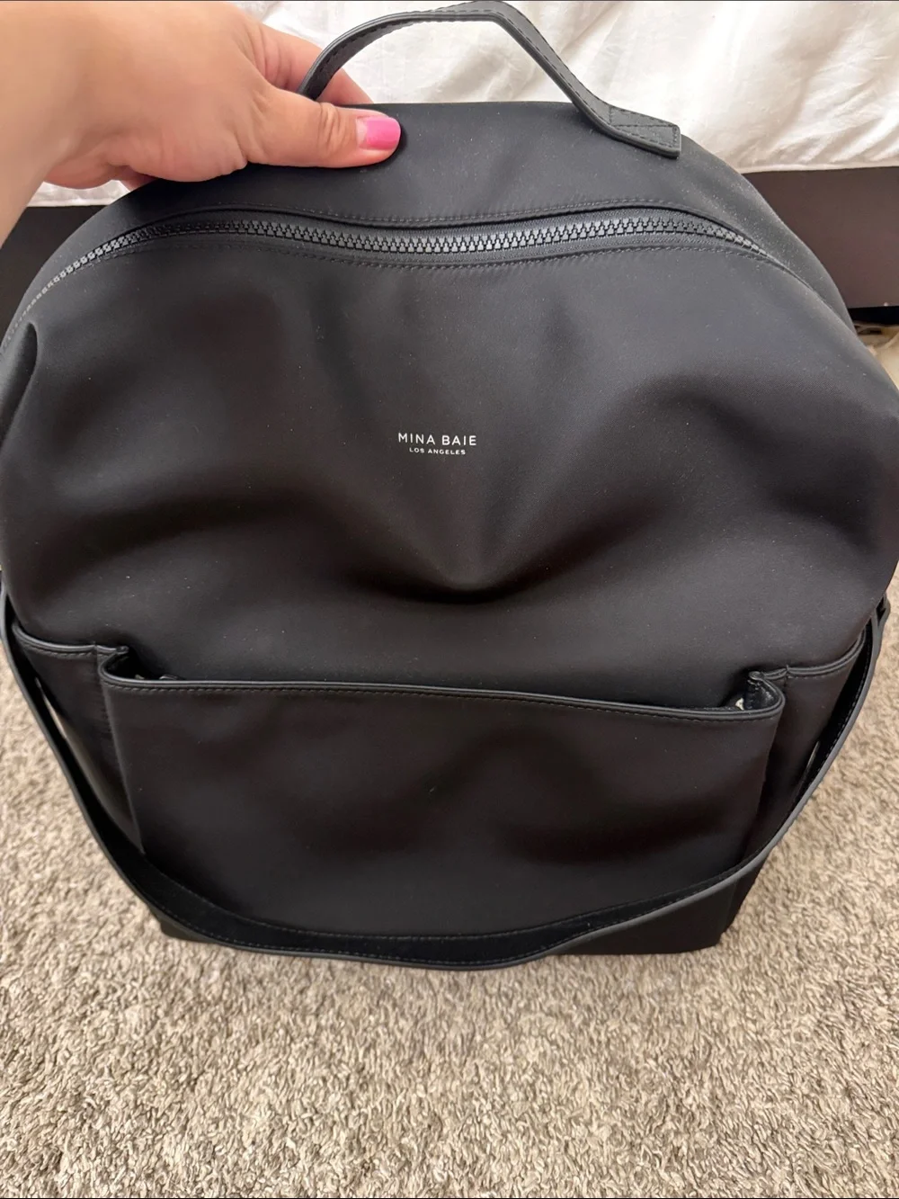 Mina Baie Black Baby Bag - Sleek Convertible Diaper Backpack nylon